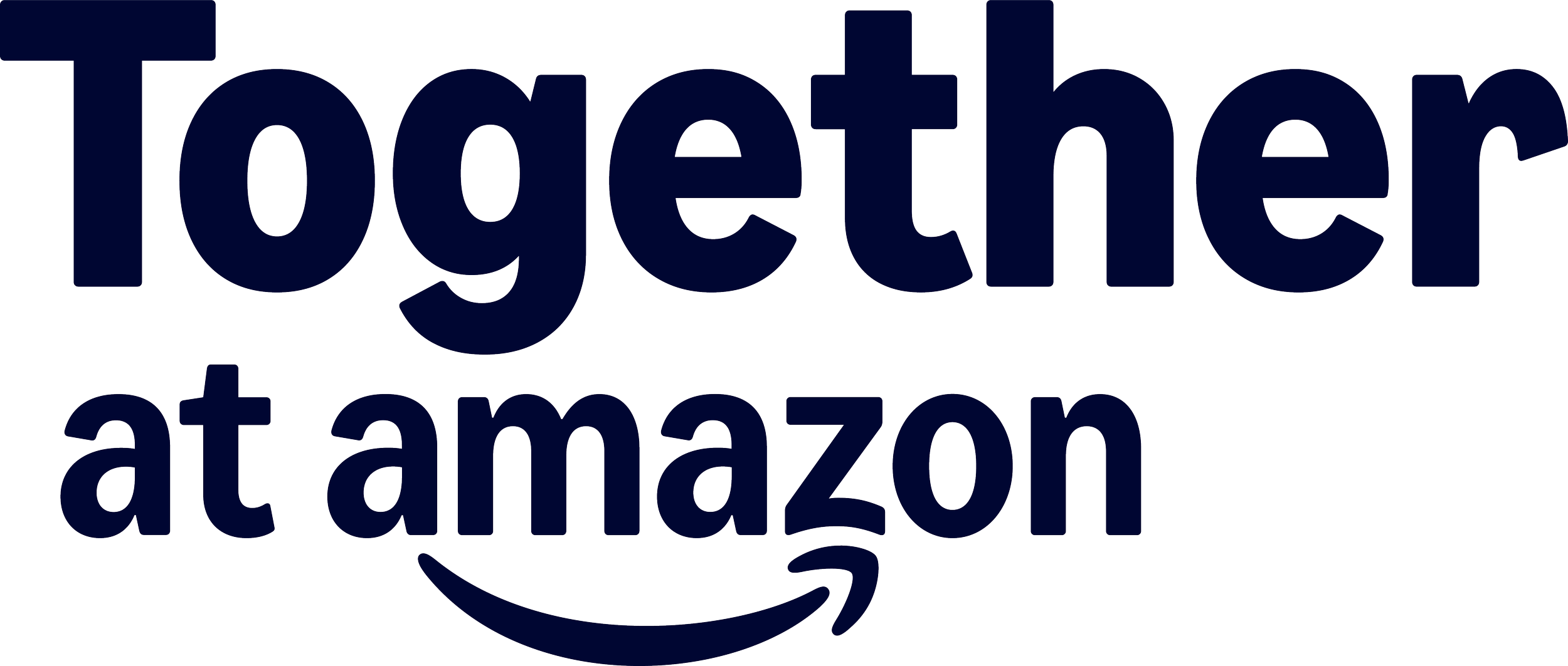 Text reading "Together at amazon" with the Amazon smile logo underneath