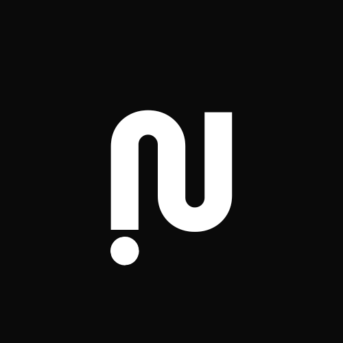 White lowercase letter 'n' with a dot at the bottom on a black background.