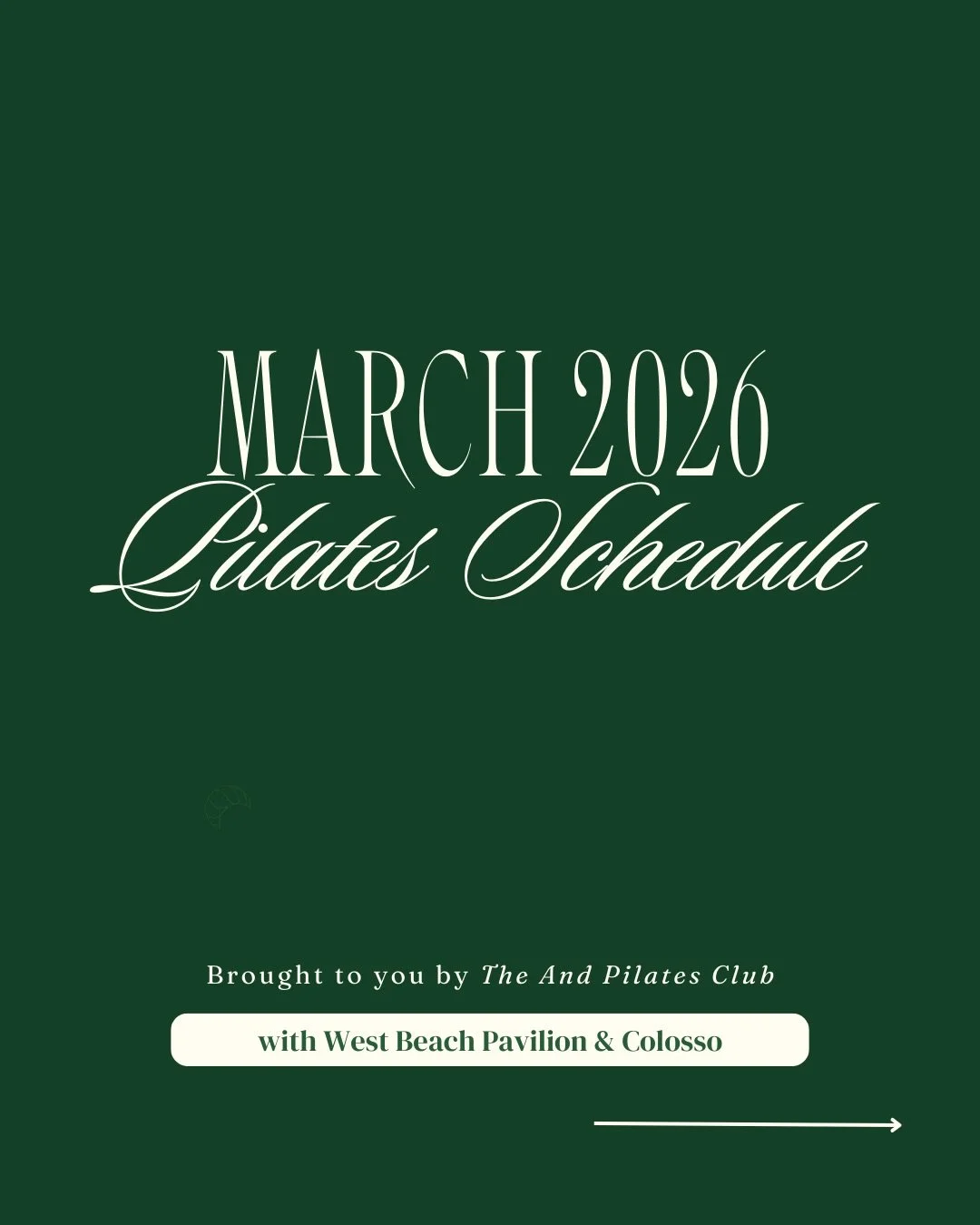 ATTN AND PILATES CLUB!!

Our March schedule is here and as summer starts to come to an end, this is officially the last call for our summer series events :(
If you haven&rsquo;t made it to one yet, consider this your sign ☀️

🍊 Sunset Spritz And Pil