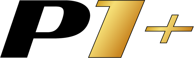 Close-up of a gold number one with a plus sign on a black background.