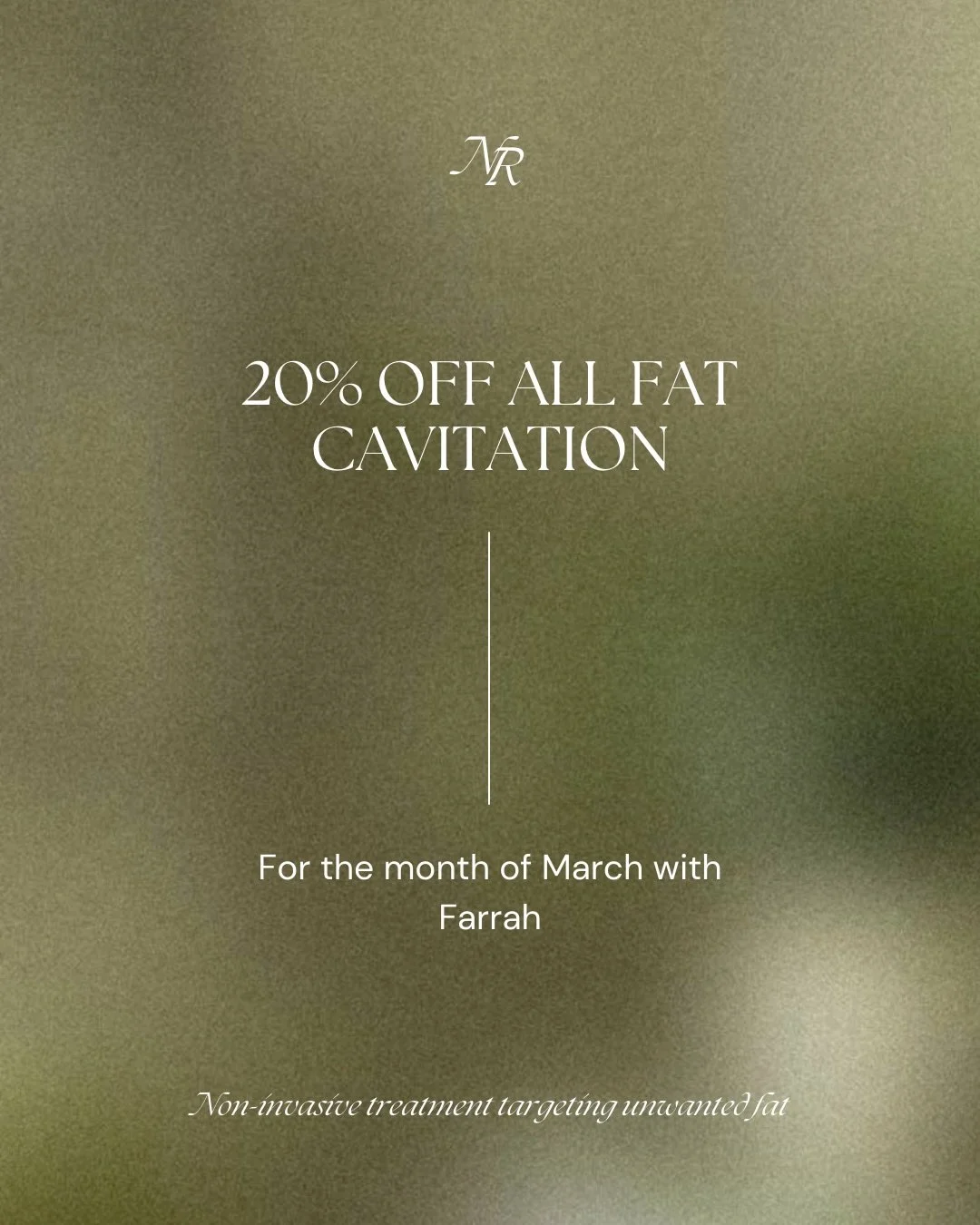 To welcome our newest team member Farrah to NaRuby, we&rsquo;re offering 20% off all Fat Cavitation treatments performed by her throughout March.

Fat cavitation is a non-invasive body contouring treatment designed to target stubborn fat and fluid re