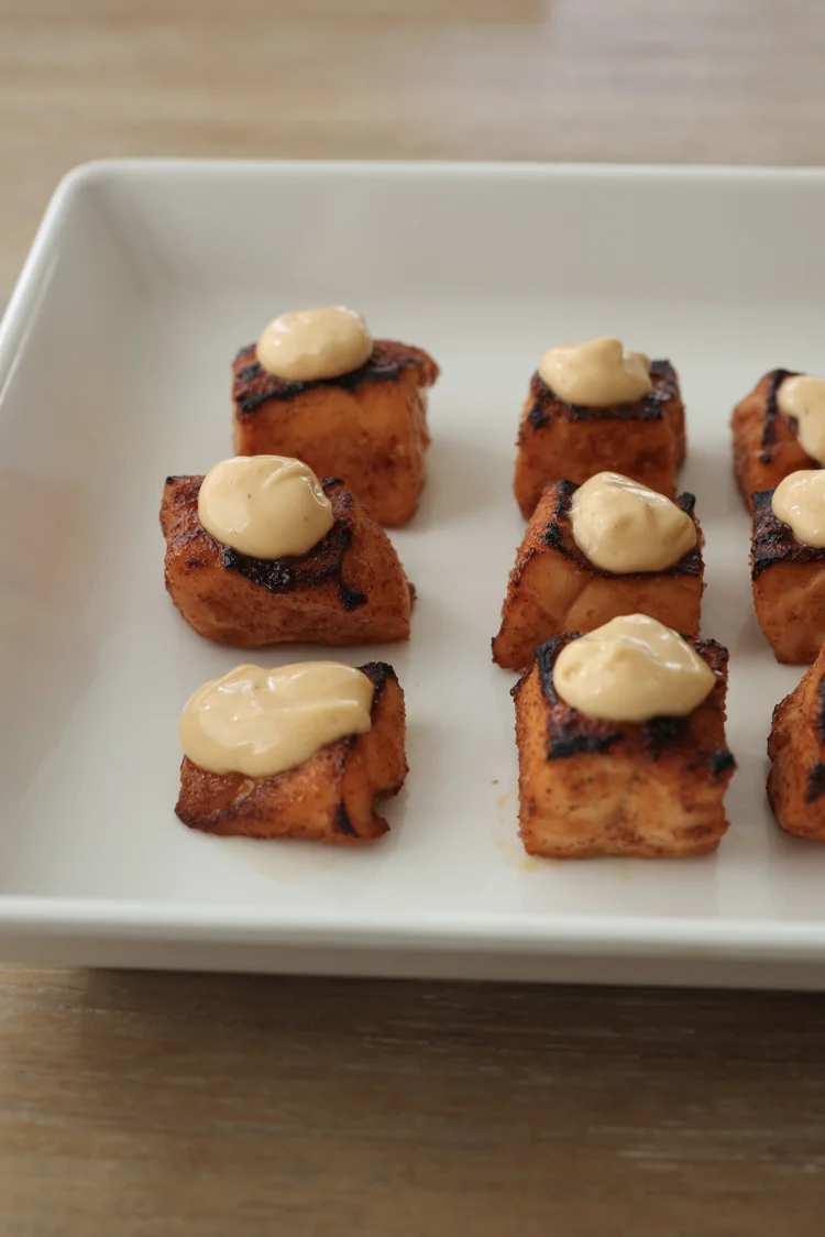 Hot honey salmon bites