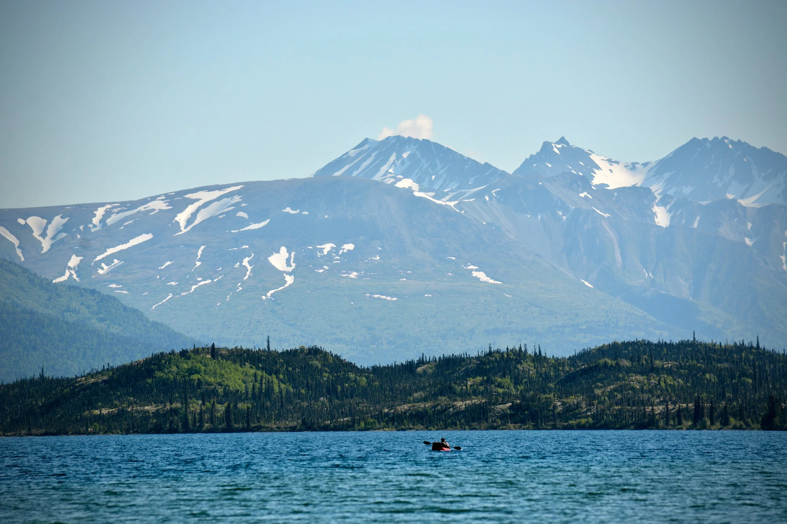 Kayaker on Tazimina Lakes in Lake Clark National Park