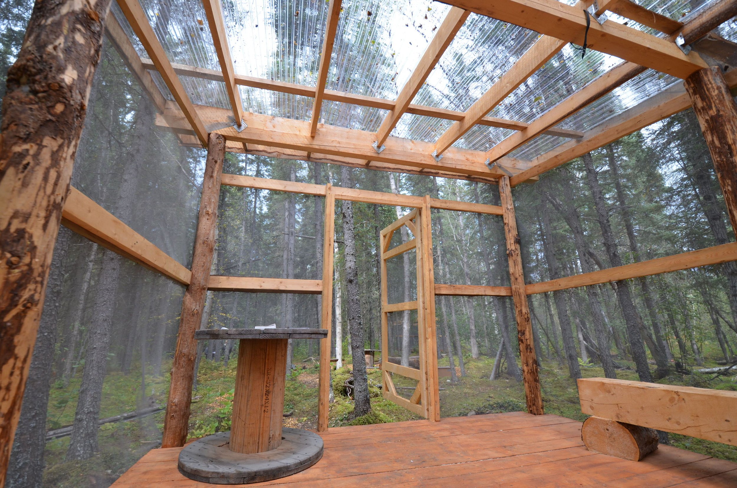 Port Alsworth campground hut located on our 40 acres of forested land 