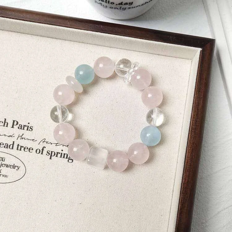 Enchanting Crystal Bracelet – Aquamarine, Rose Quartz, and Clear Quartz