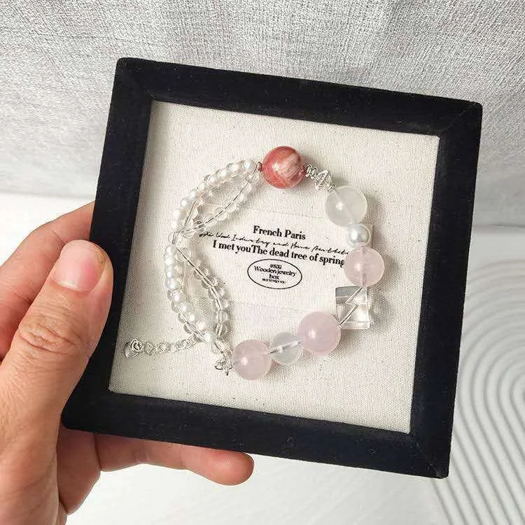 Rose Quartz & Natural Pearl Bracelet with Rhodochrosite – Love & Inner Peace