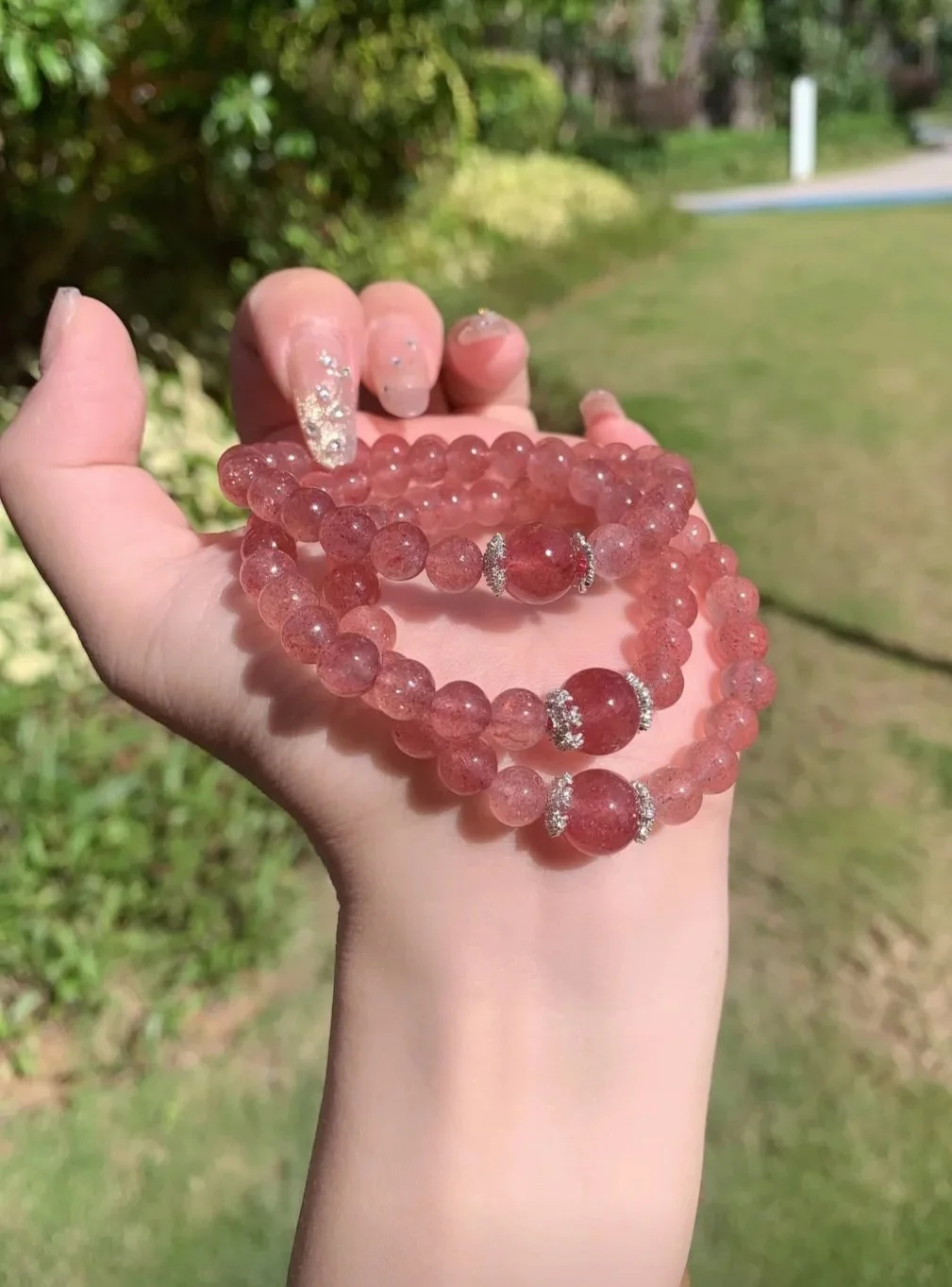 🌷 Strawberry Quartz Bracelet with Crystal Spacers