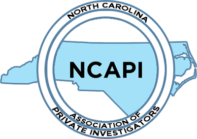 Logo of the North Carolina Association of Private Investigators featuring a map of North Carolina and a swimmer.