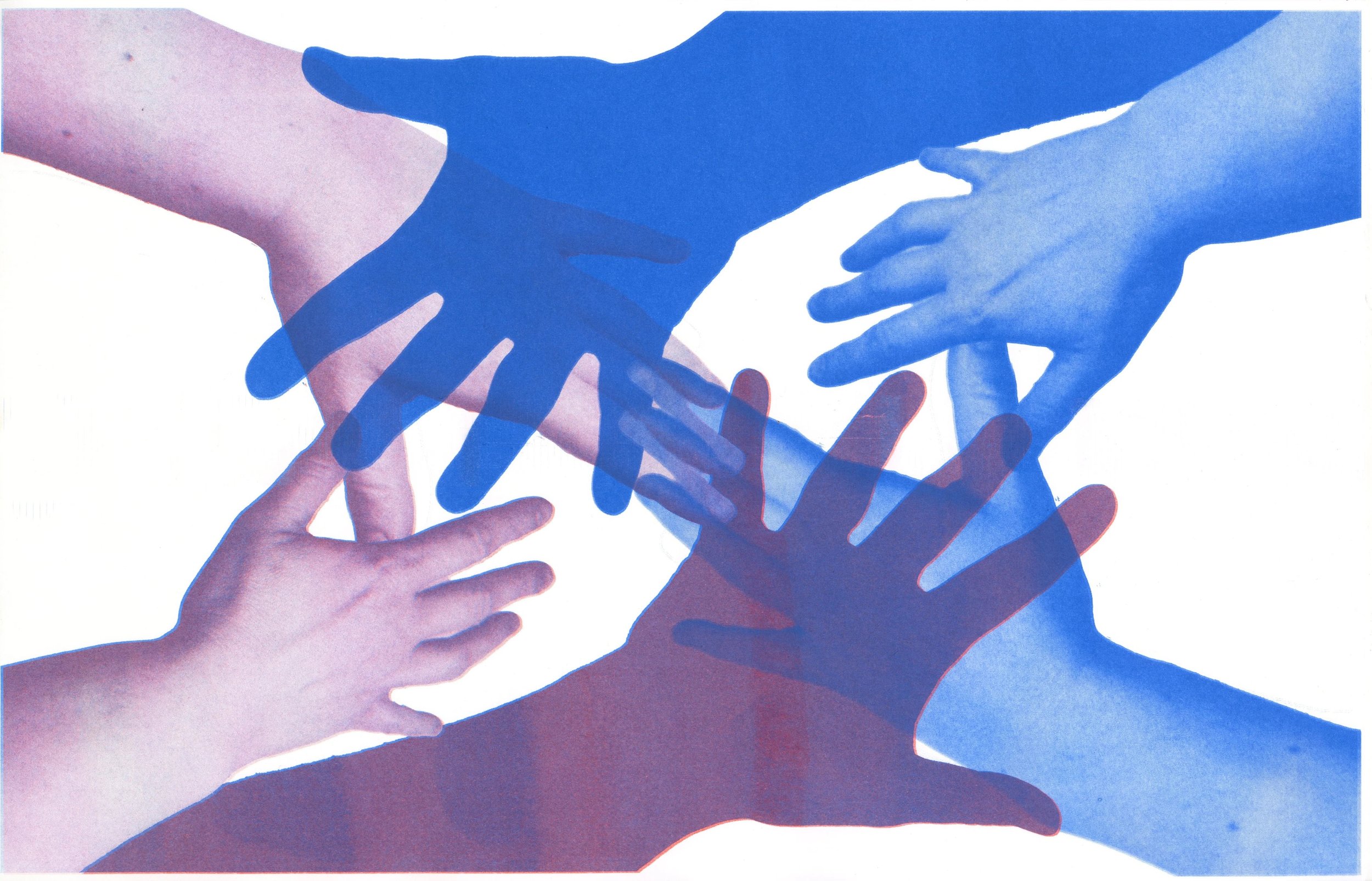 Blue and Violet Hands, 2025, Risograph print, 11 x 17in