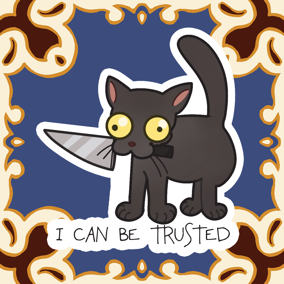 I Can Be Trusted - Knife Cat Vinyl Sticker
