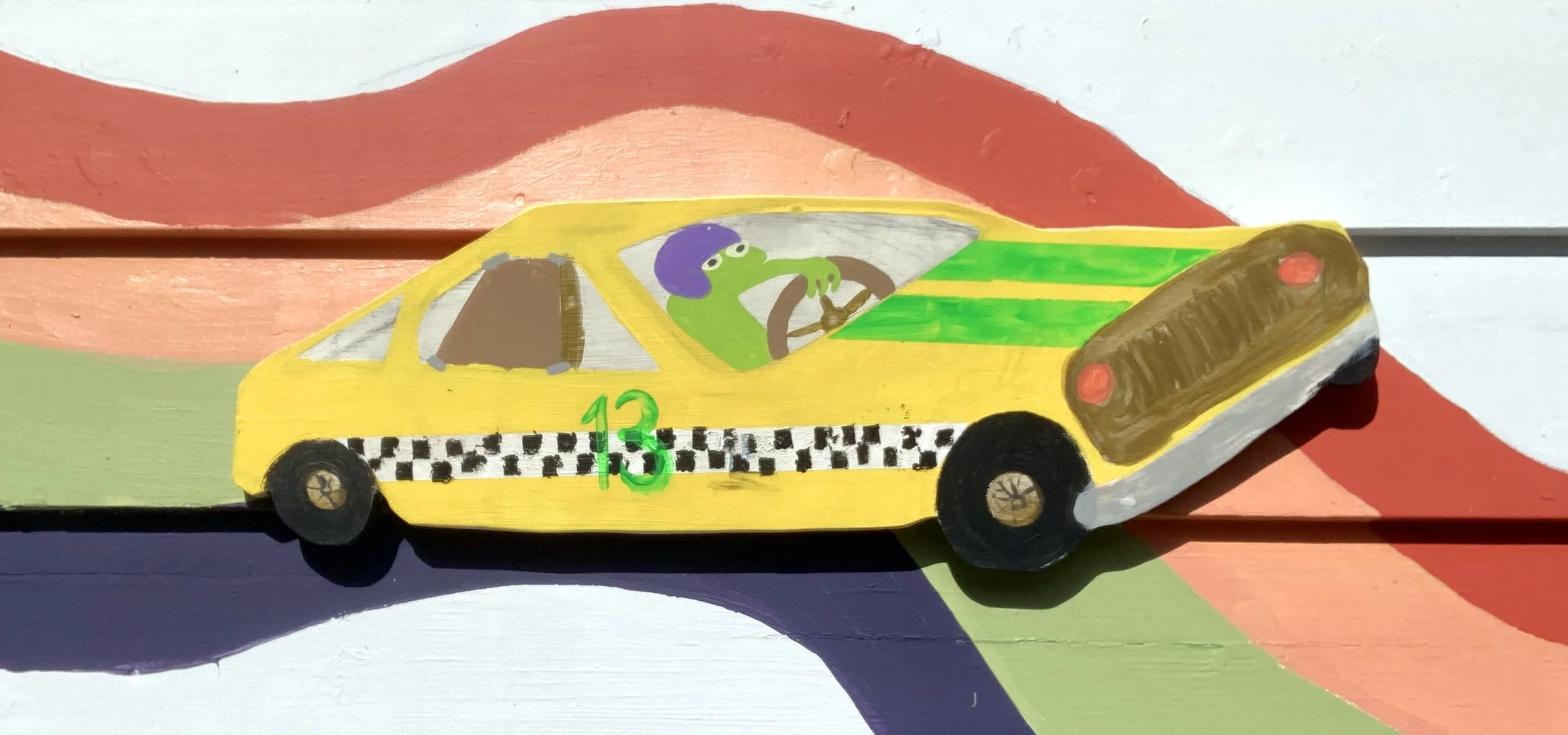 Demolition Driver - Acrylic on wood cutout, 12" x 5.5"