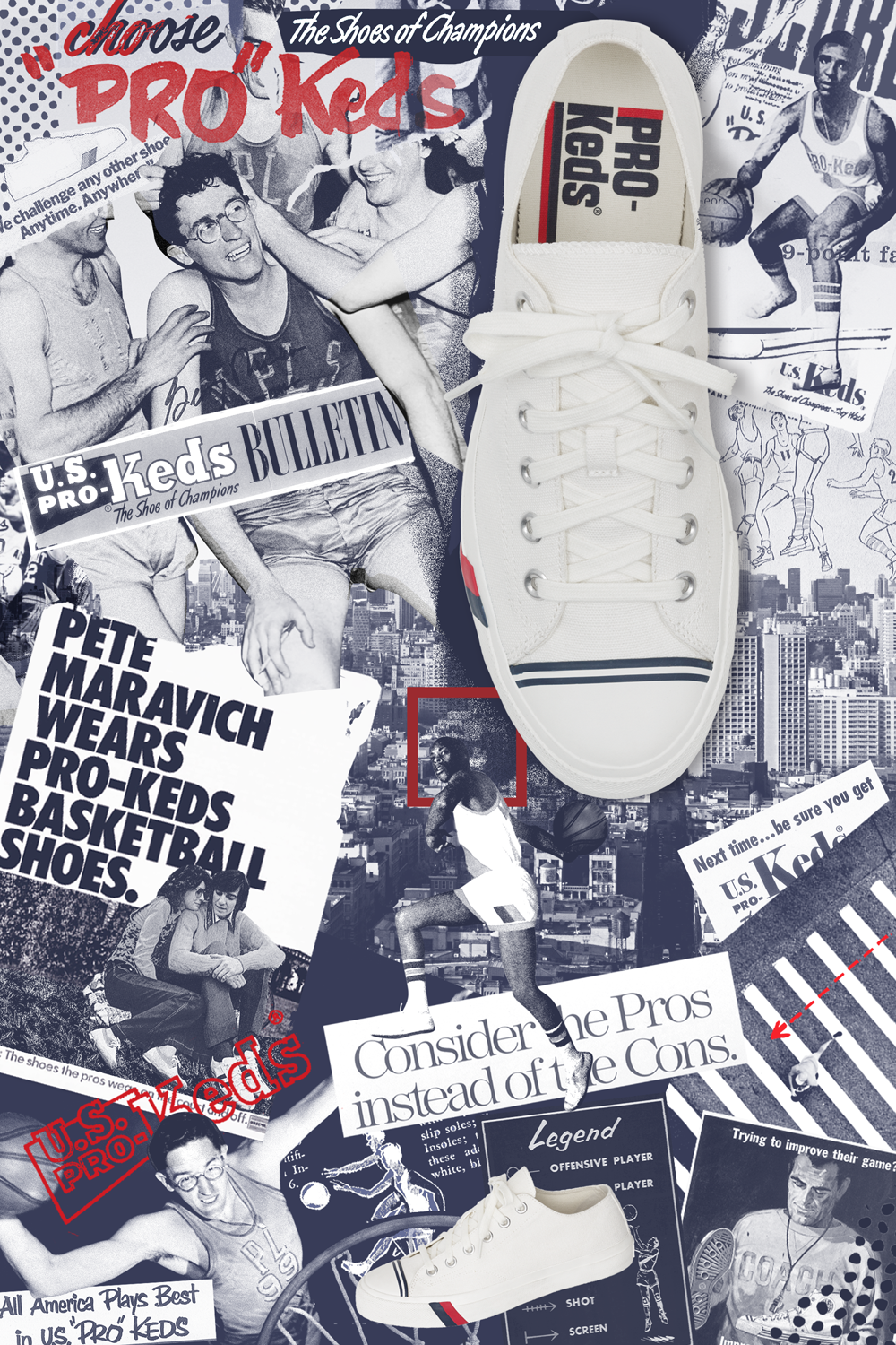 Collage illustration for Pro-Keds. AD David Schnapper PG&CO