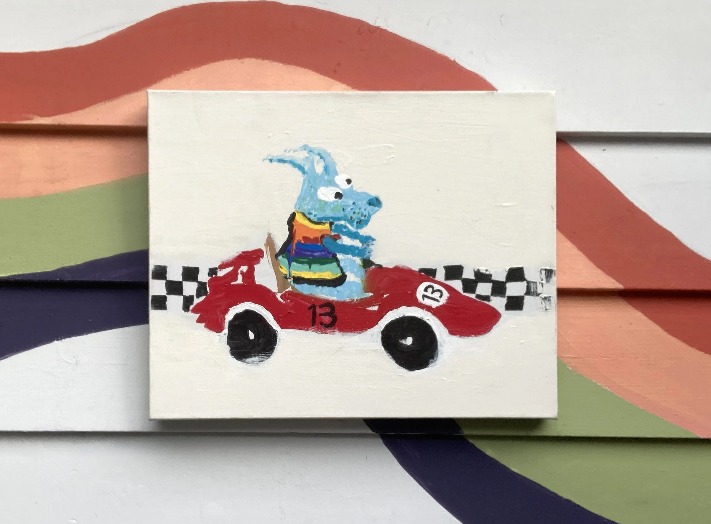Blue Dog Racer - Acrylic on canvas, 10" x 8"