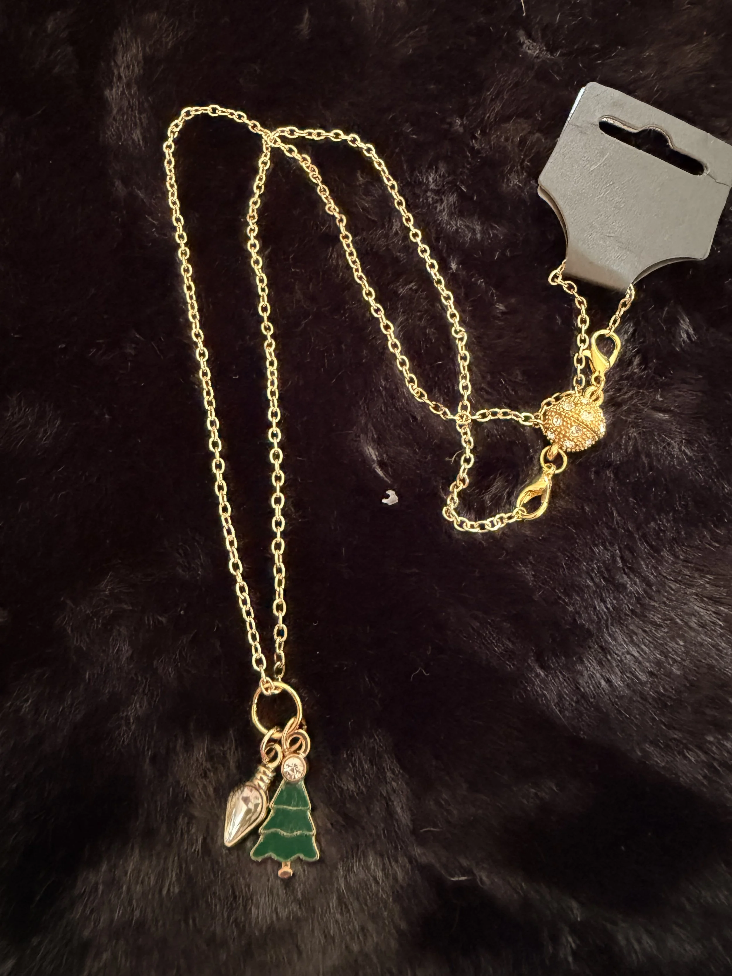 Christmas Tree Pendant on Gold chain