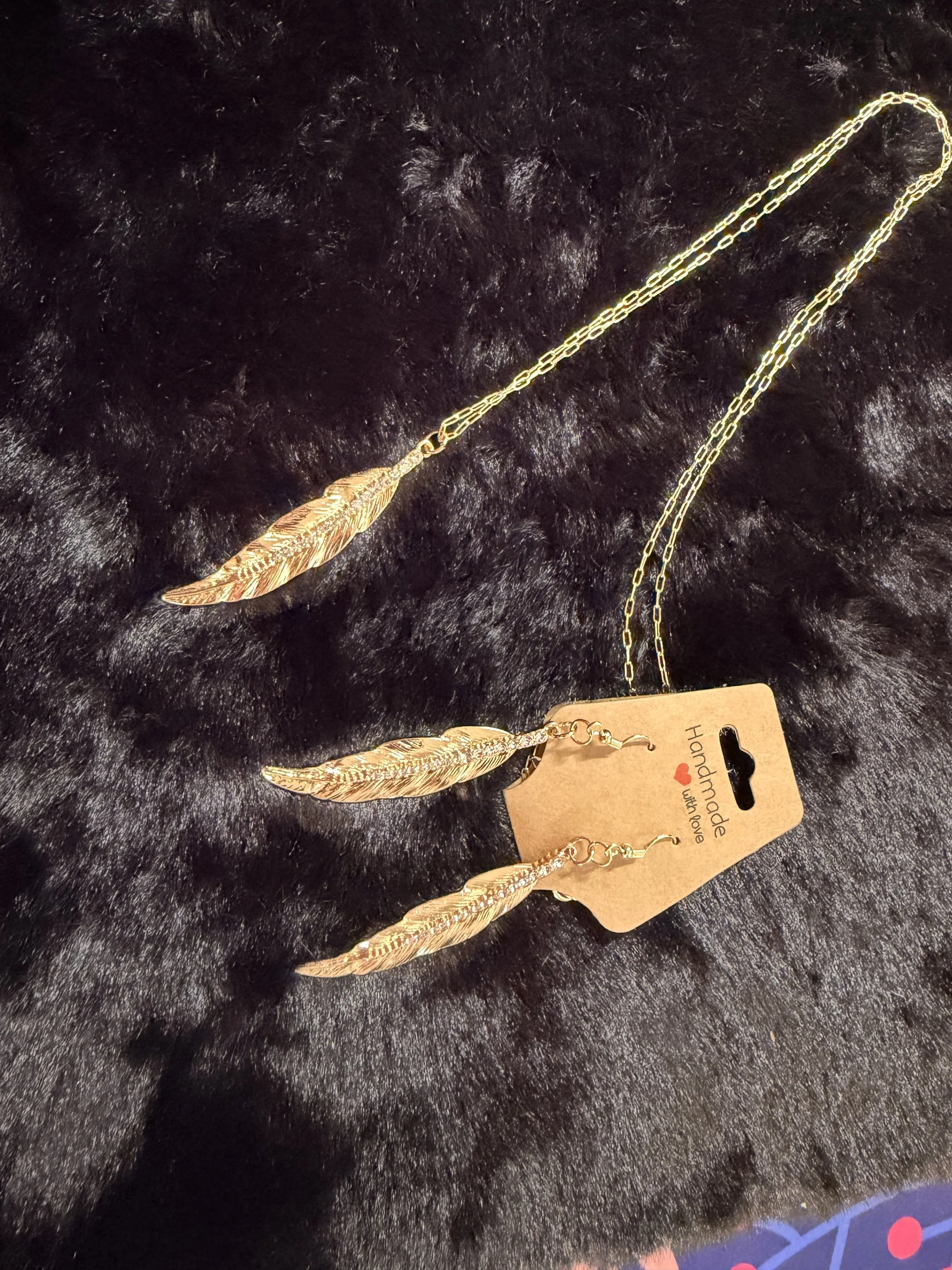 Light as a Feather Necklace and Earring Set (Earring base is 14k gold filled)