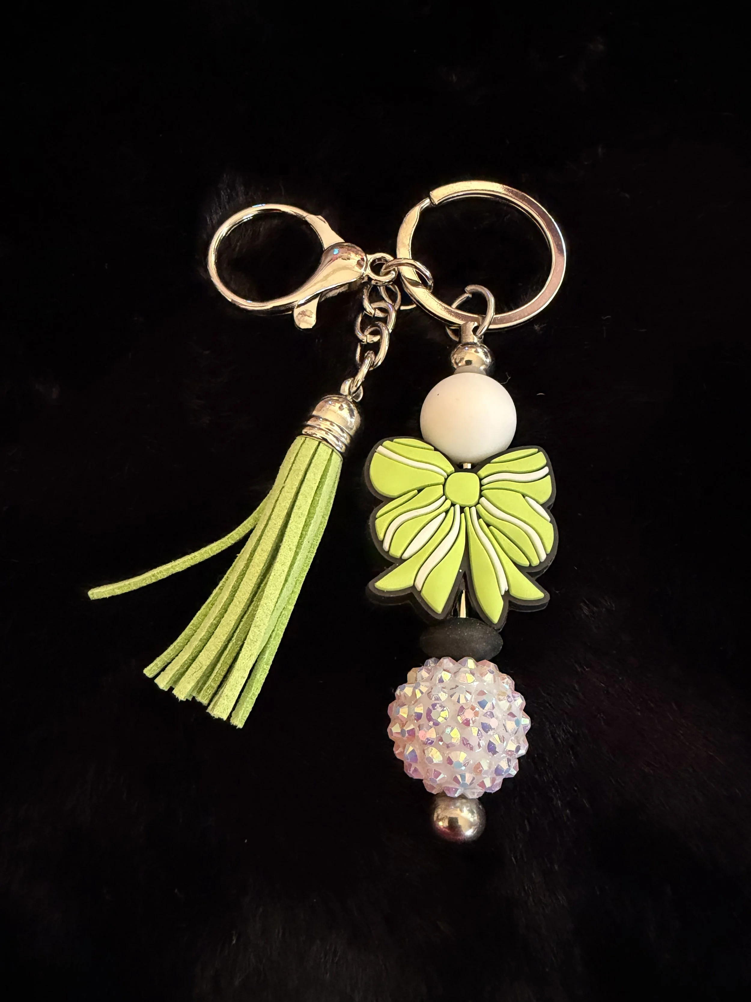 Lime Green/White Bow Keychain