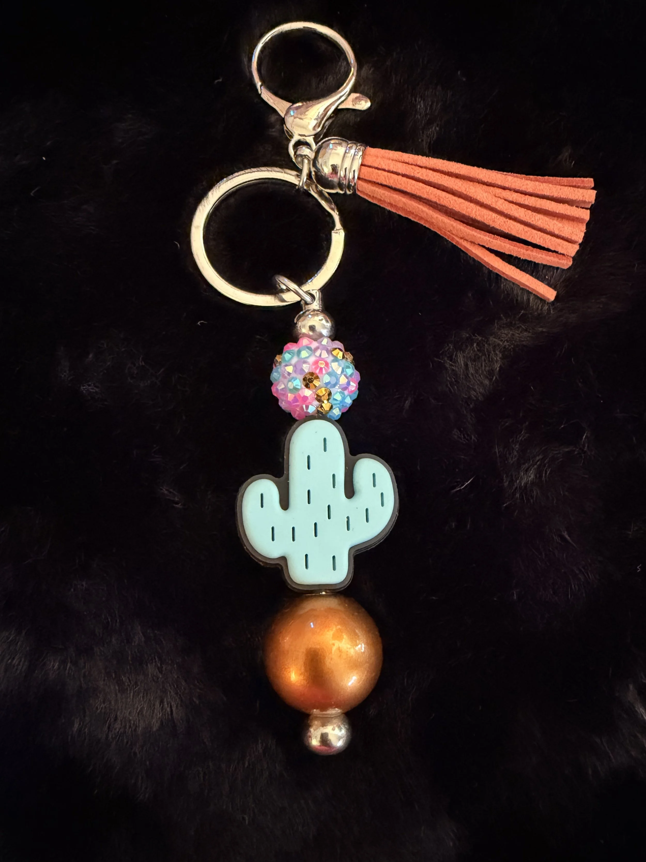 Teal Cactus Keychain