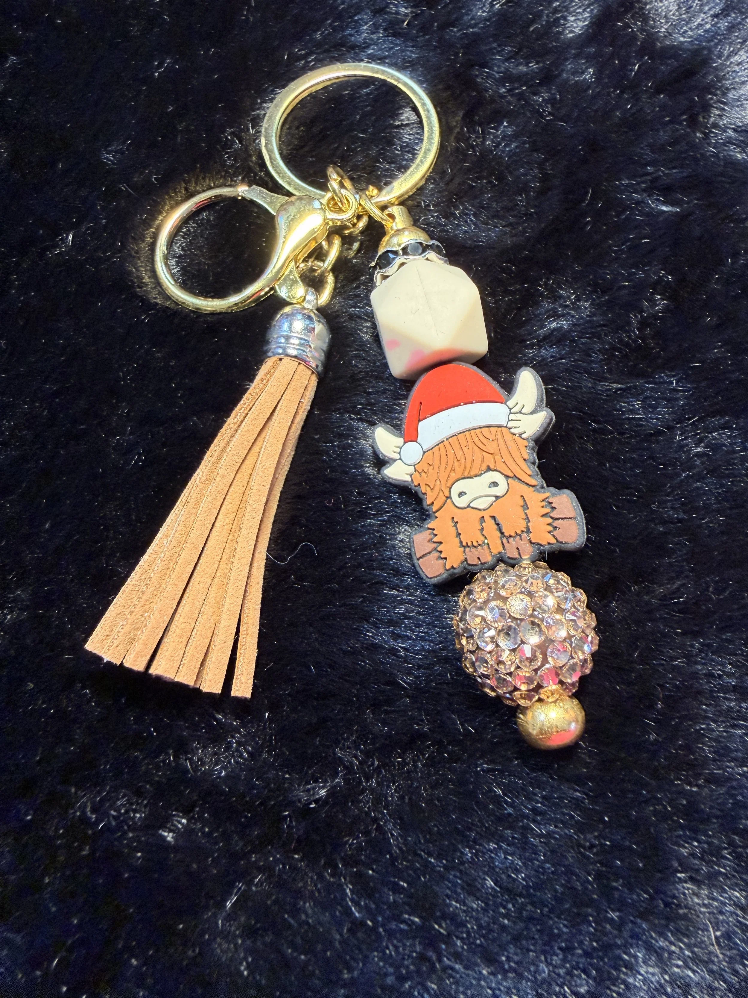 Highland Cow Christmas Keychain