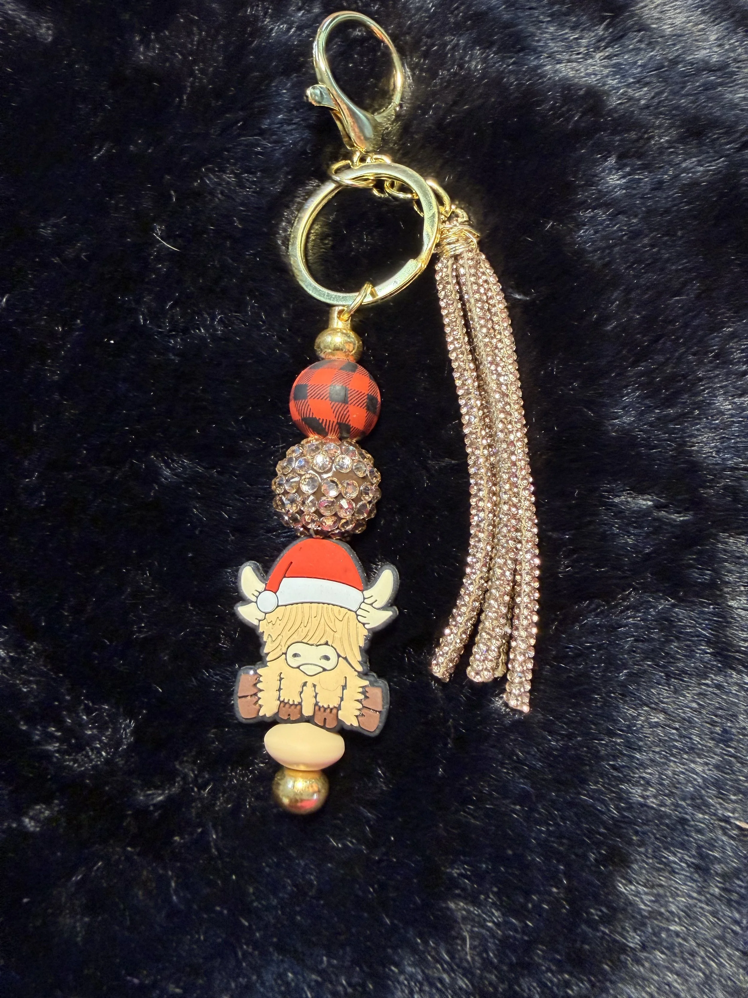 Highland Cow Christmas Keychain