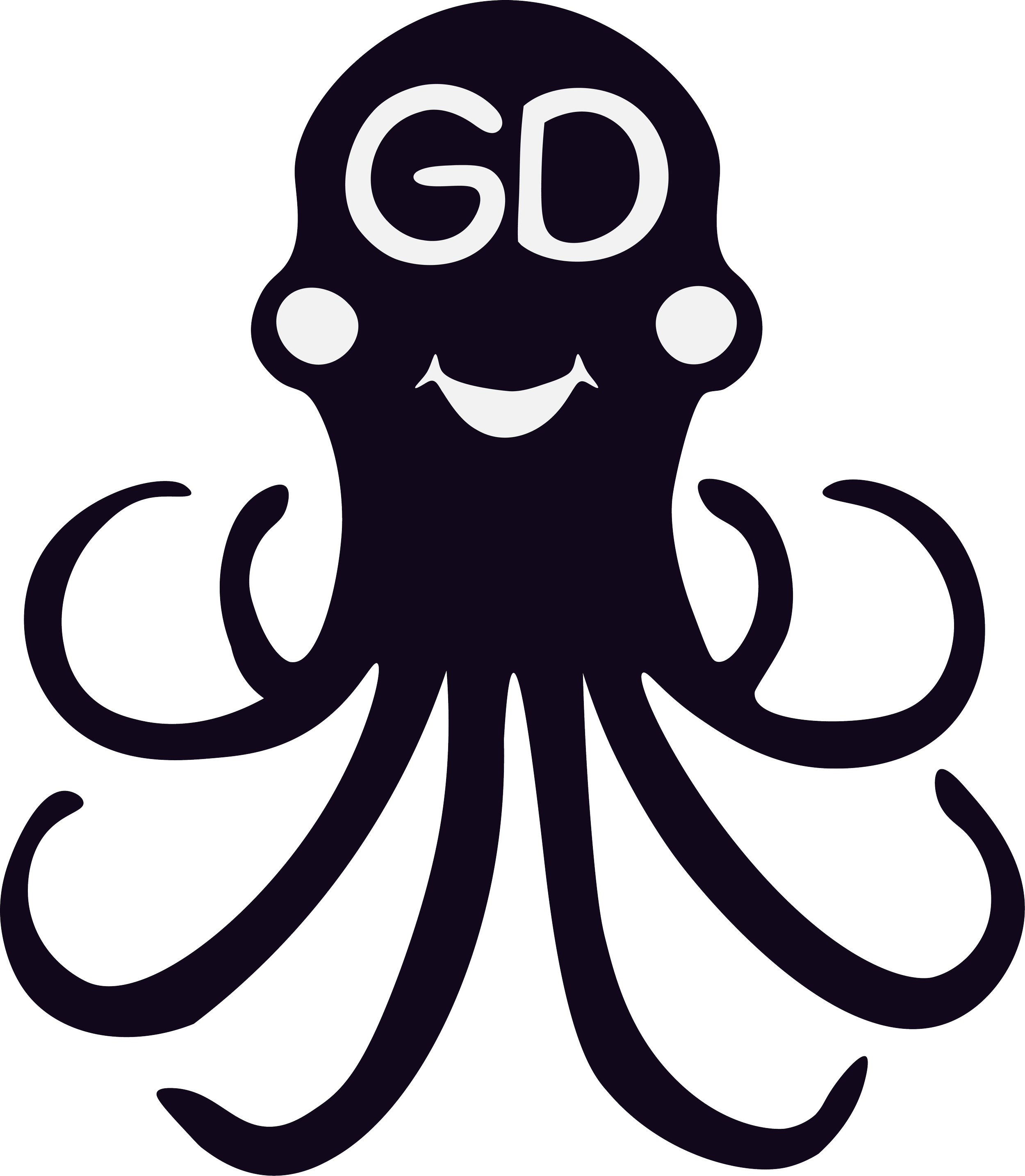 Cartoon octopus with smiling face and the text 'GD' on its head.