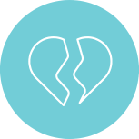 Broken heart icon on a teal background.