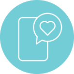Icon of a smartphone with a speech bubble containing a heart symbol.
