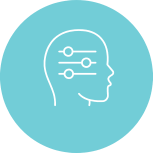 Icon of a human head with sound and control sliders inside, representing audio settings or audio processing.