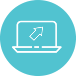Icon of a laptop with an upward trending arrow on the screen.