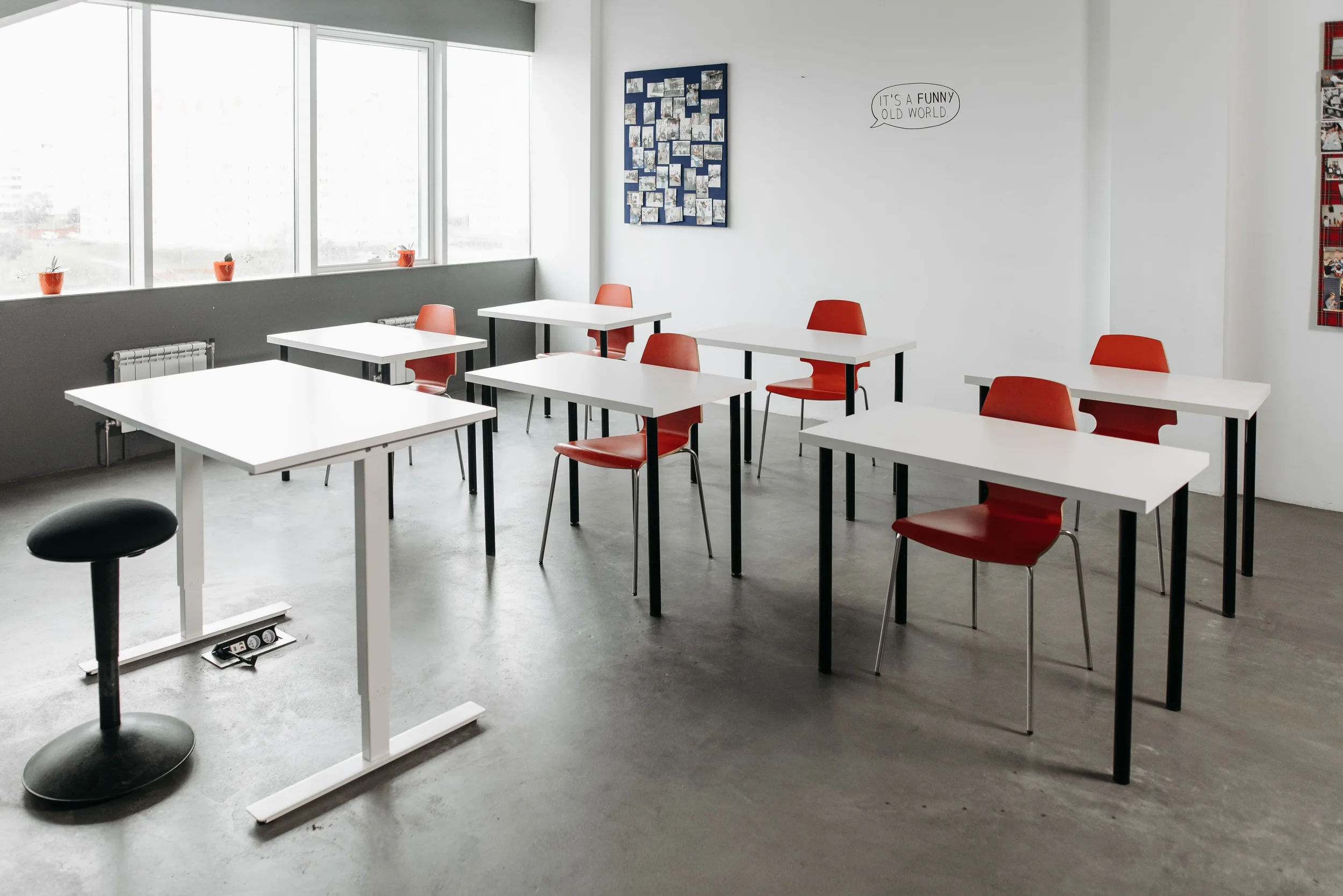 school desks after a clean