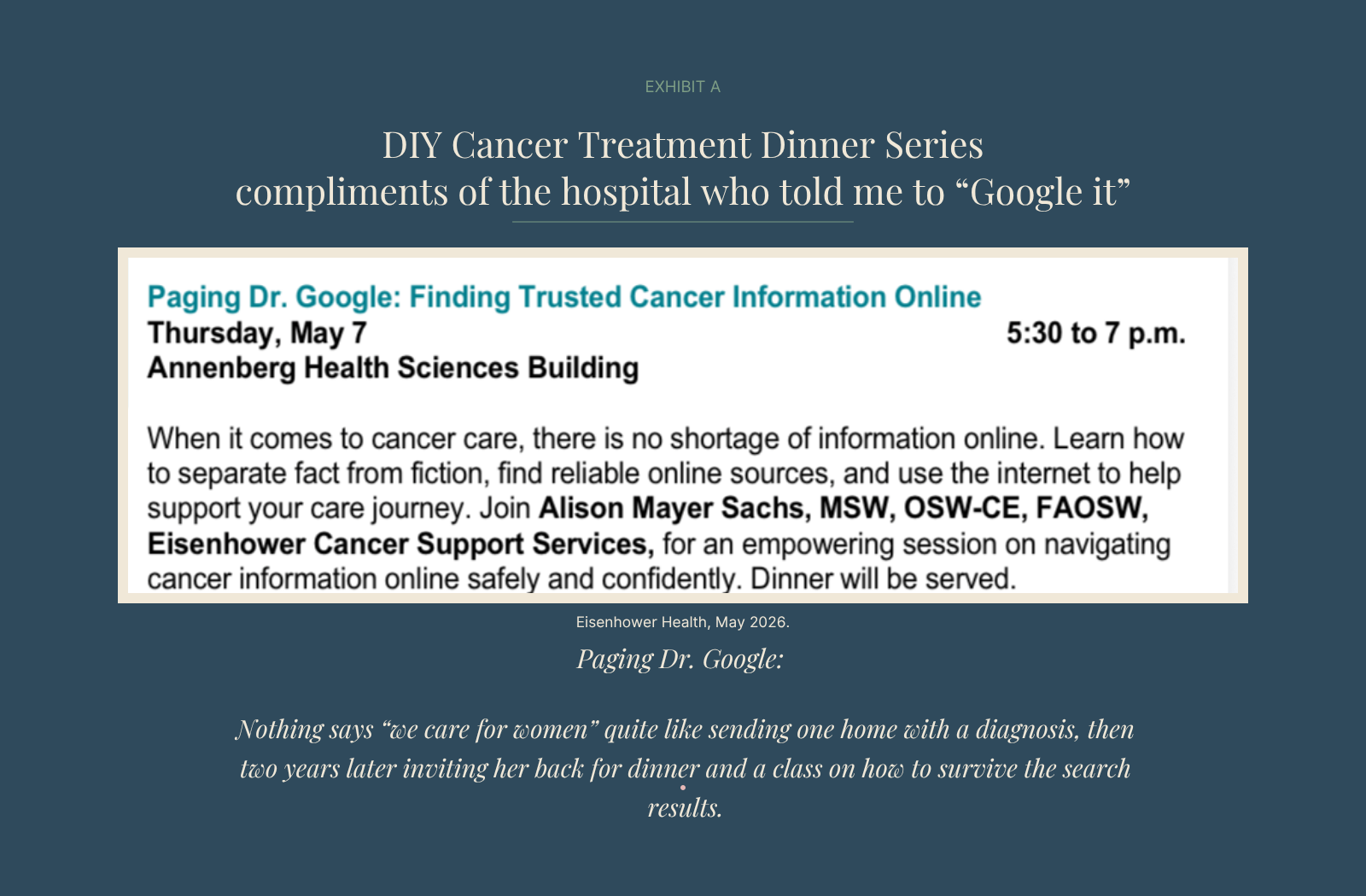 I Was Told to Google My Breast Cancer          | Allegra Warfield