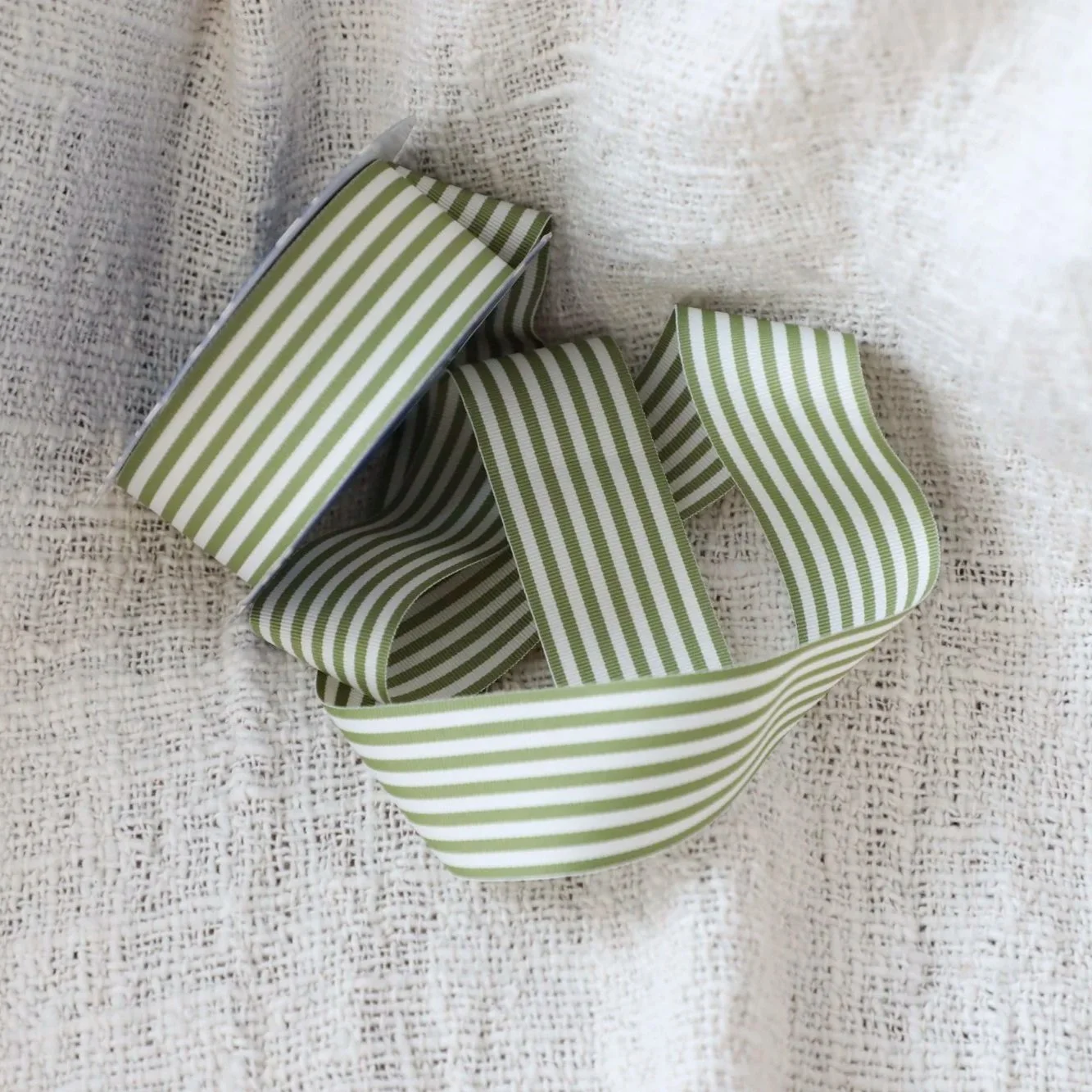 Ribbon - Green & White Stripe