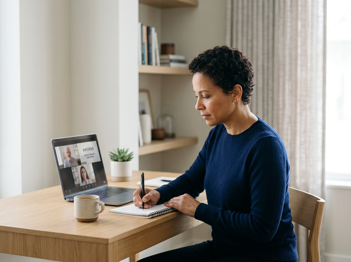 AMDRAS accredited mediator taking notes during an online estate dispute mediation