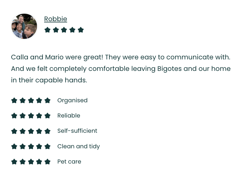 Customer review with a profile picture of a man and two children, five-star rating, and positive feedback about a service or product.