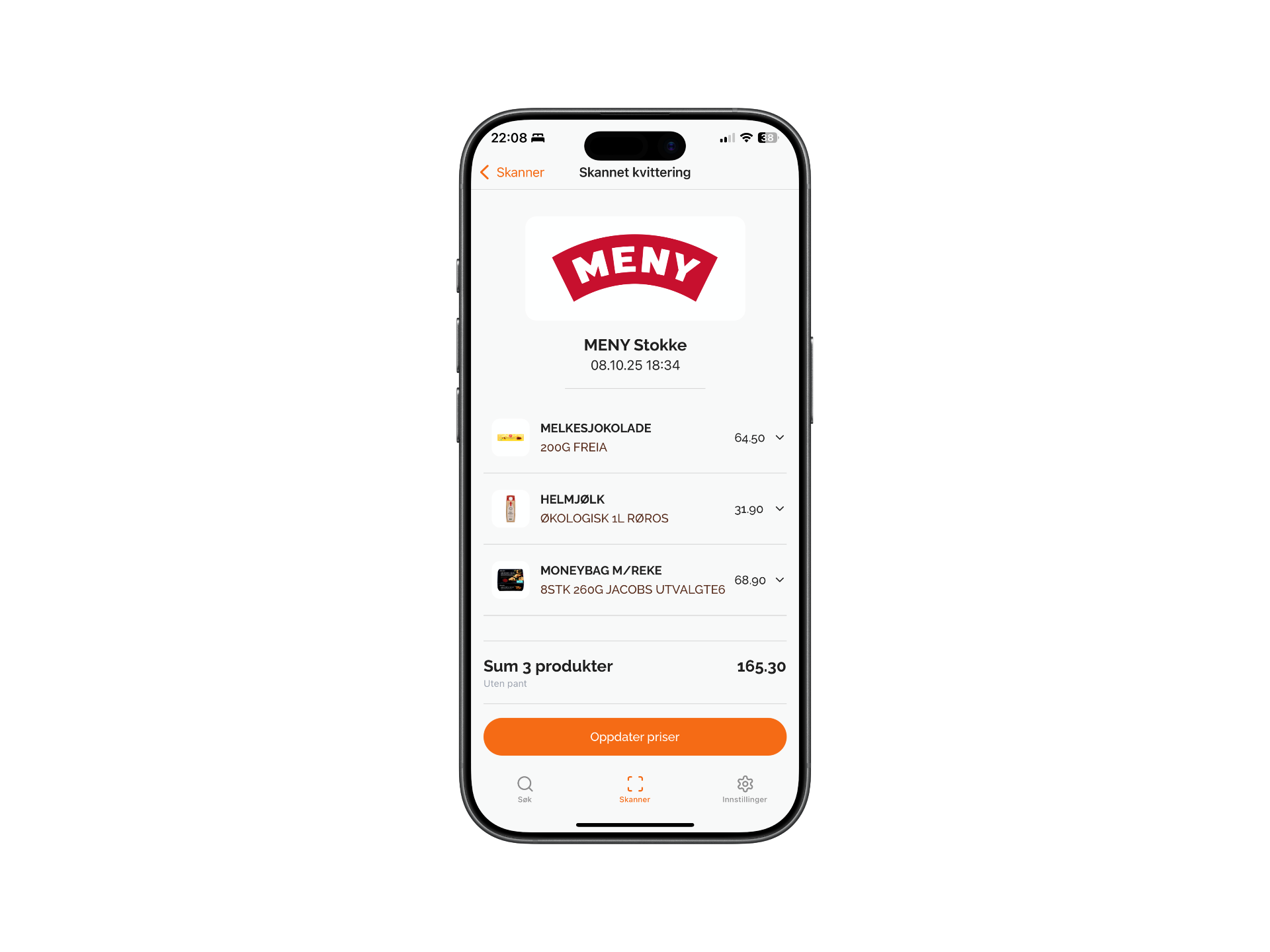 Matpriser kvitteringsscanner