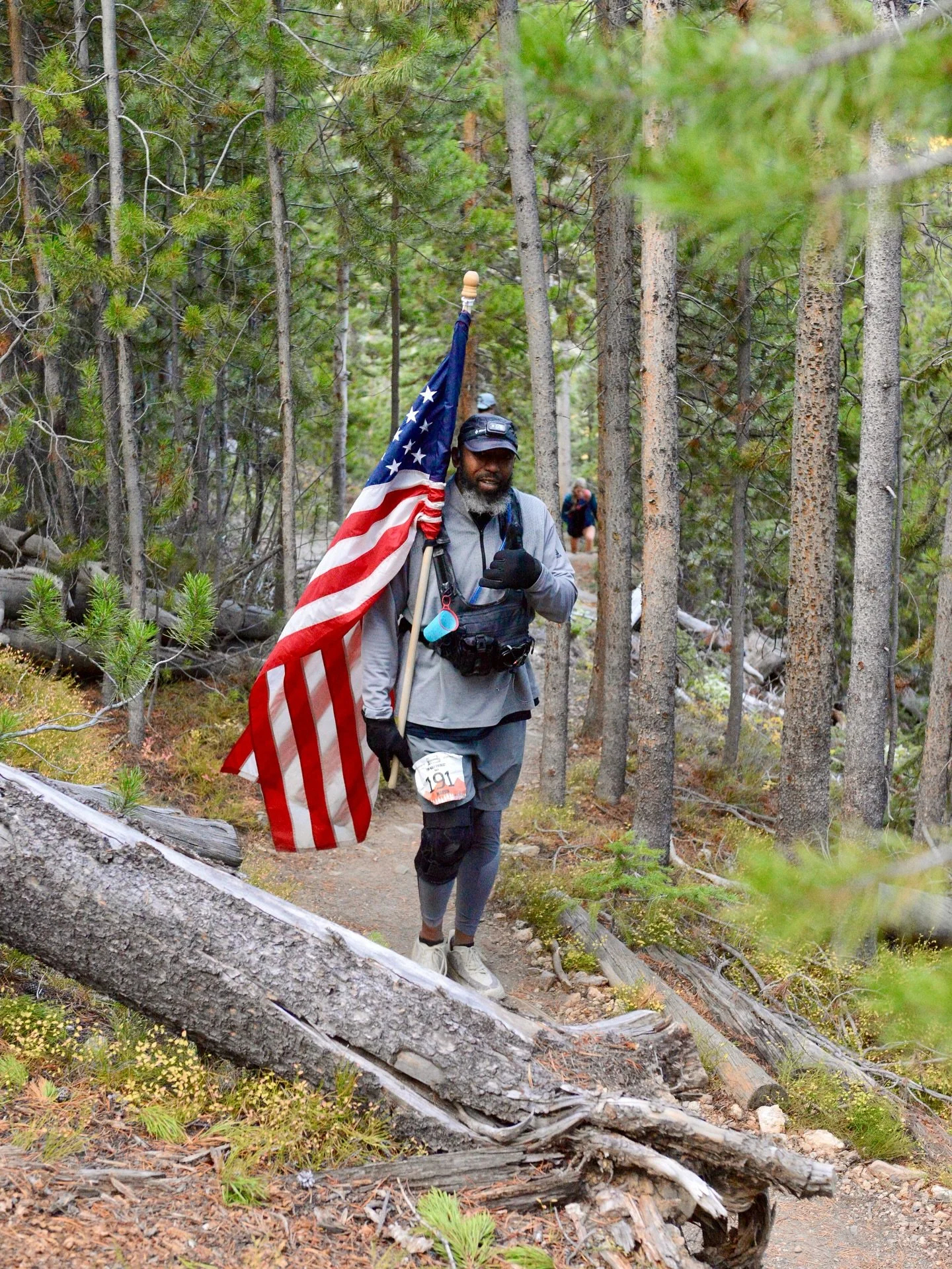 Happy Veterans day to all our heroes 🇺🇸 and a special shoutout to Marvin, a veteran himself, and one of our athletes from the 2025 race. Marvin carried the American flag for 10 laps up the mountain, 16,000 ft of elevation gain, over 22 miles, and h