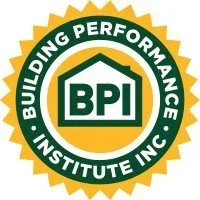 BPI Building Performance Institute Inc. logo featuring a green and gold circular badge with the acronym BPI inside a house outline.