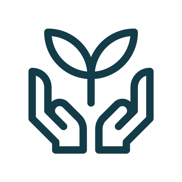 Icon of two hands holding a small plant with leaves.