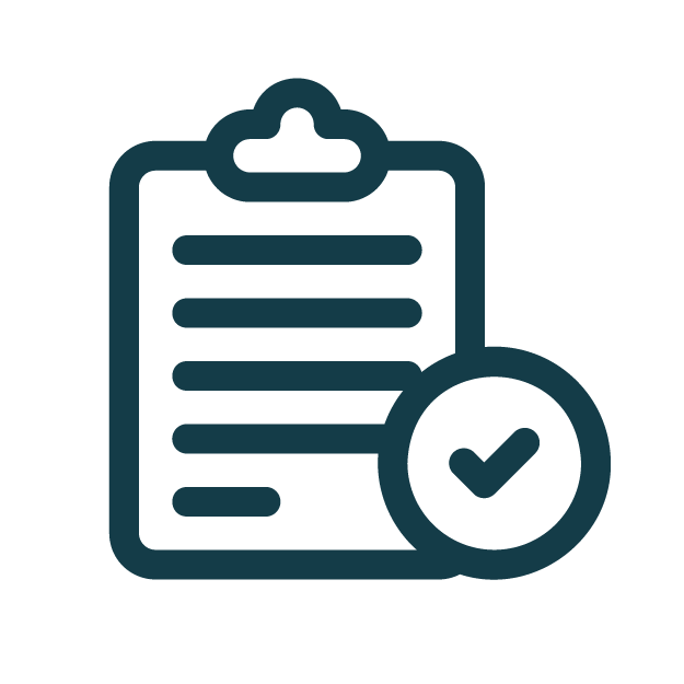 Icon of a clipboard with a checklist and a checkmark.
