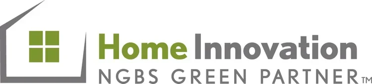 Logo featuring a house outline with four green squares, and text 'Home Innovation NGBS Green Partner' in green and gray.