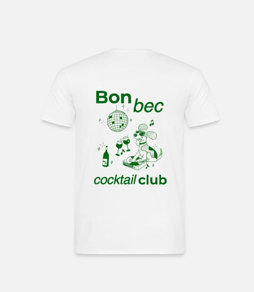 T-shirt blanc avec un dessin personnalisé, ambiance restaurant festif pour habiller vos salariés.