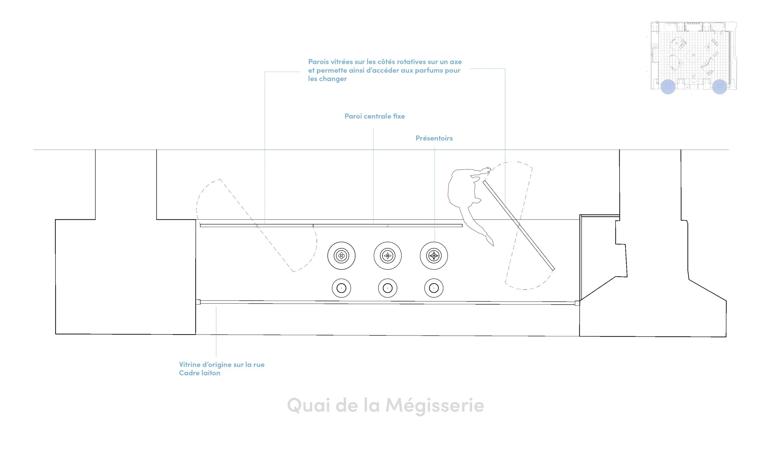 Plan parois de vitrine rotative 