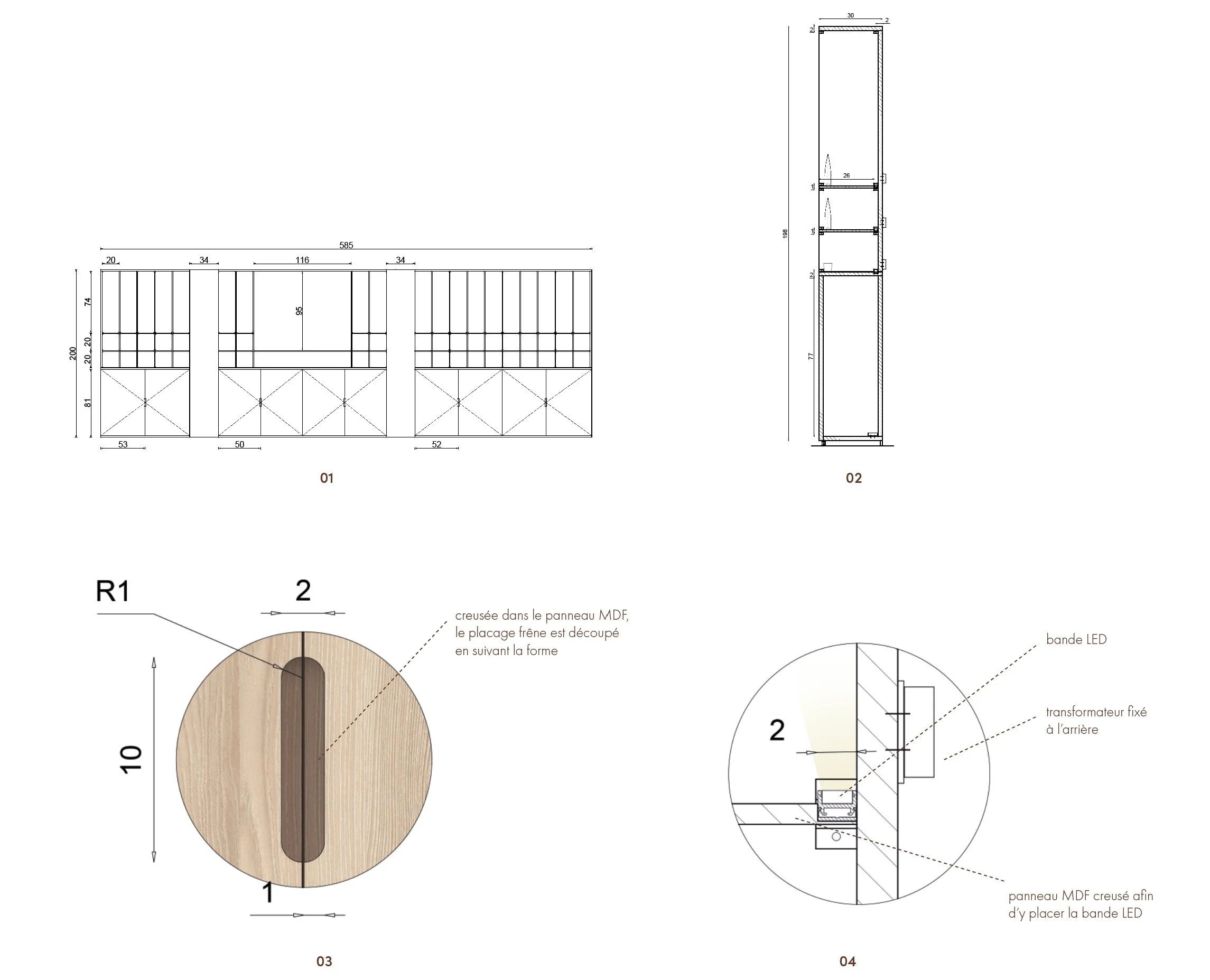 Plans et détails armoire présentoir des produits