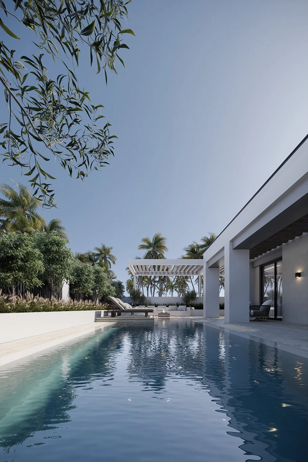 Private luxury villa landscape design with swimming pool in Dubai