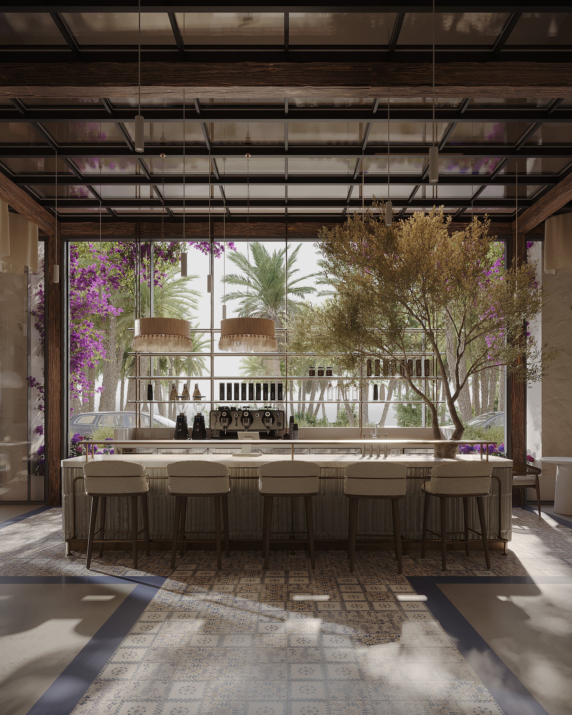 Dubai Marina interior design for a restaurant with a bar