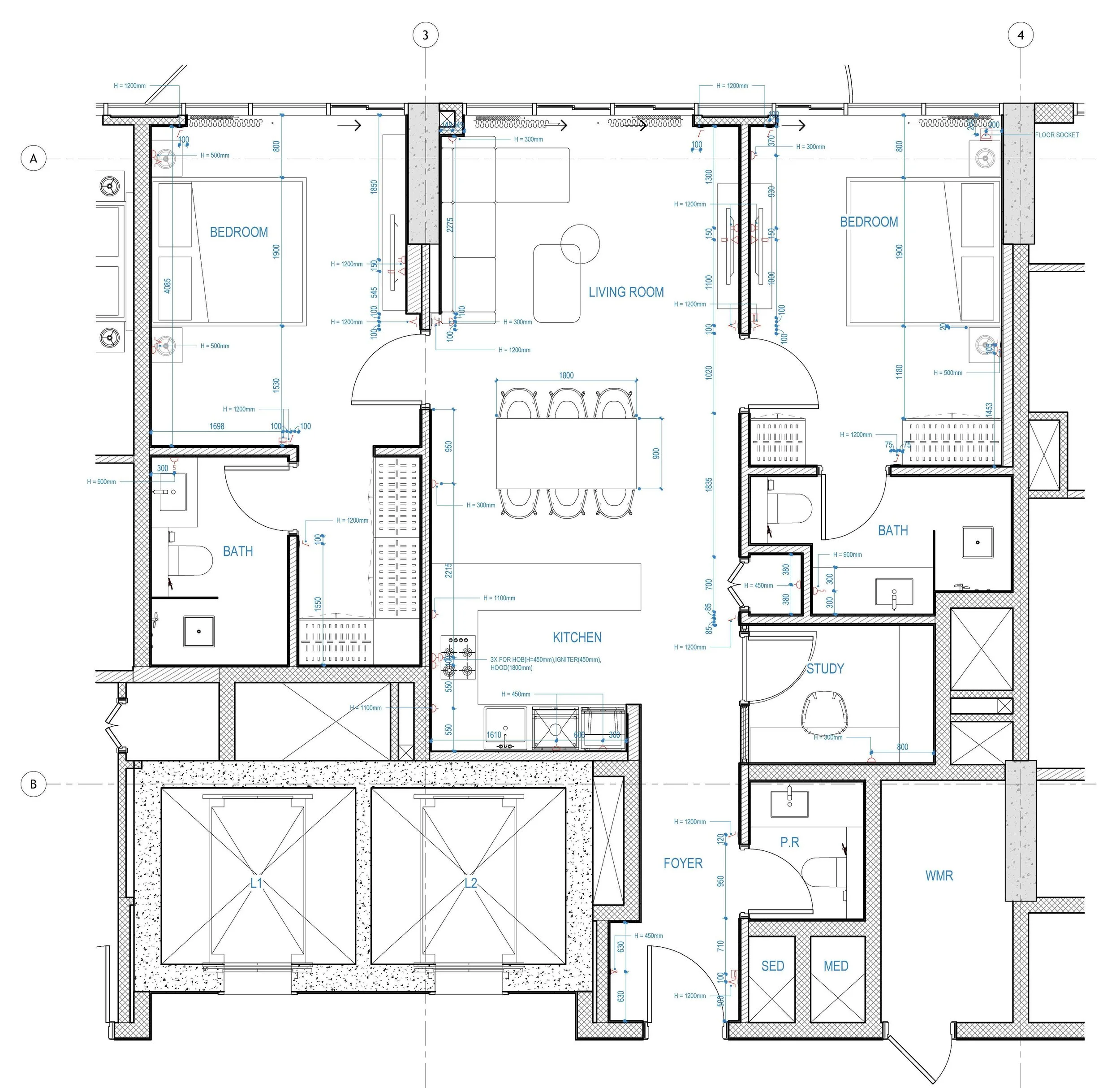 Architectural floor plan of a residential home showing layout, room labels, dimensions, and structural details.