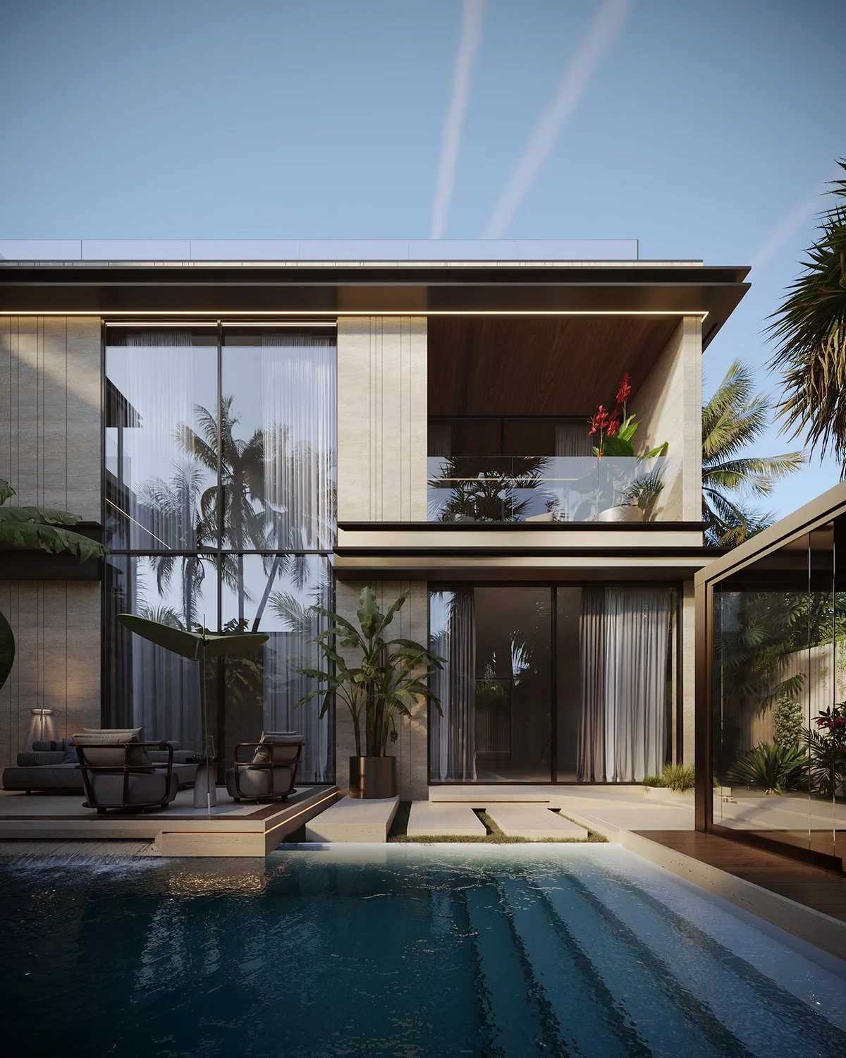 Modern villa architectural design in Dubai with clean contemporary facade