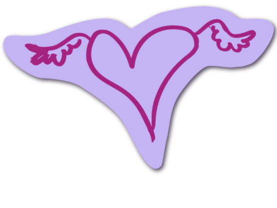 Een hart met vleugels getekend in paarse tinten.