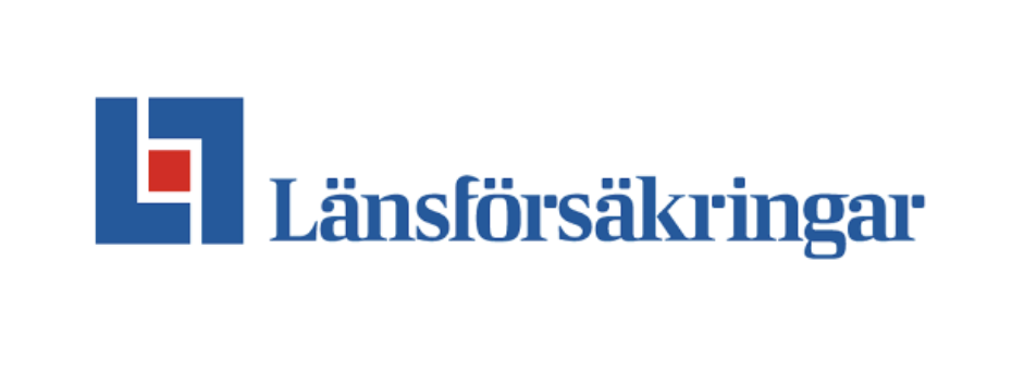 Logotyp för Länsförsäkringar, ett svenskt försäkringsbolag, med blått och rött design.