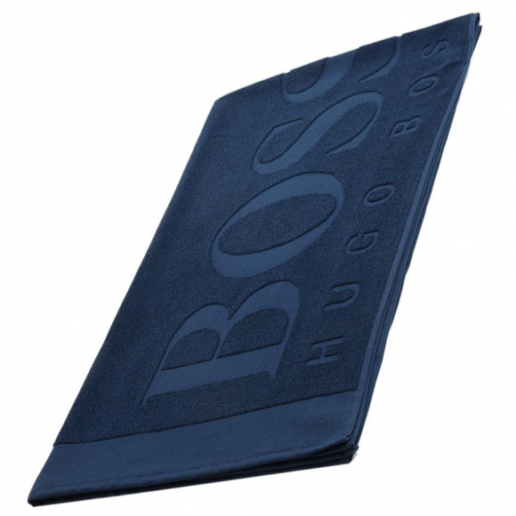 Serviette de bain bleue avec le logo Hugo Boss en relief
