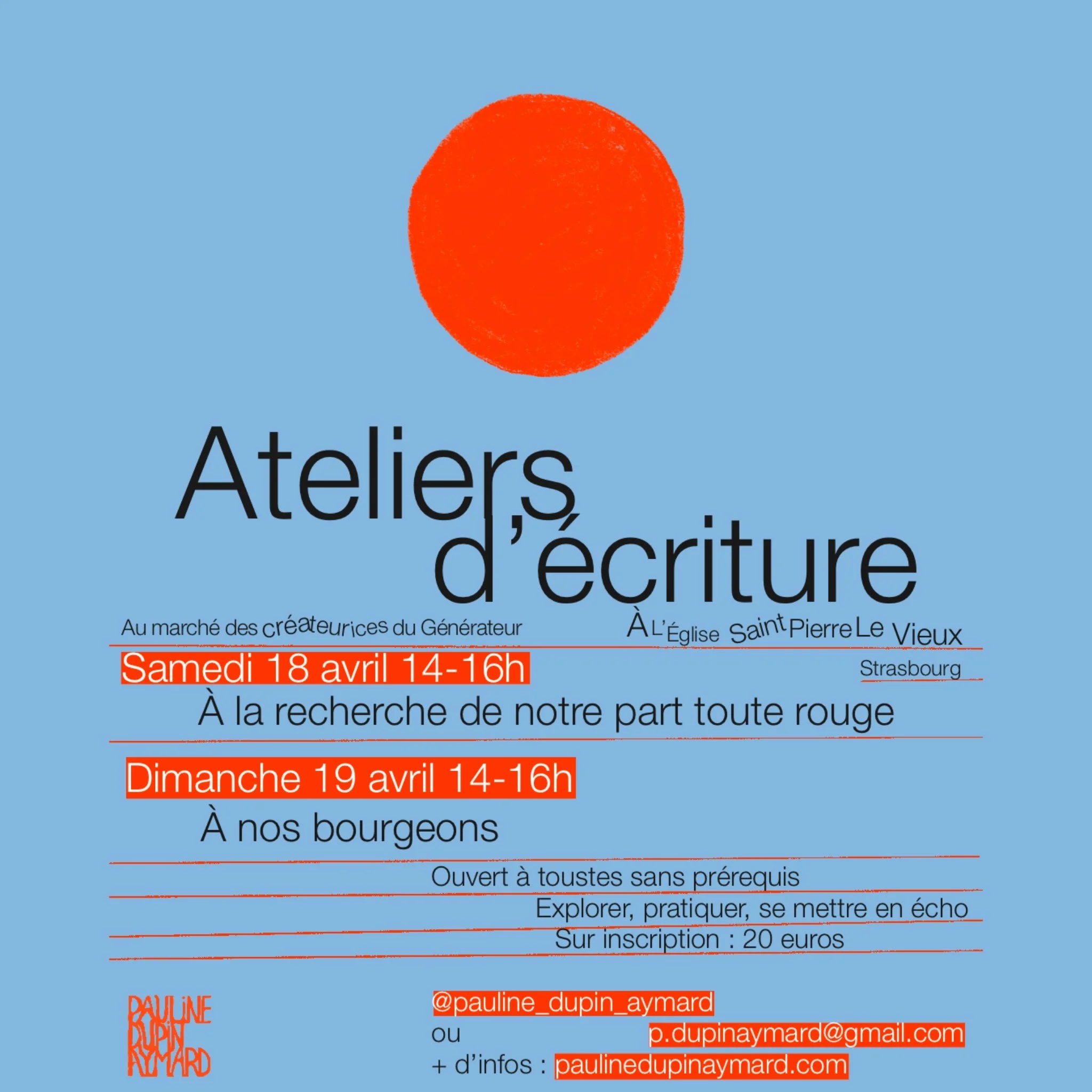 Ateliers proposés dans le cadre du marché de créateurices du Générateur